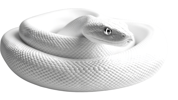 Monochrome Serpent Coiled in Elegance A Detailed White Snake Image for Design and Artistic Pro png