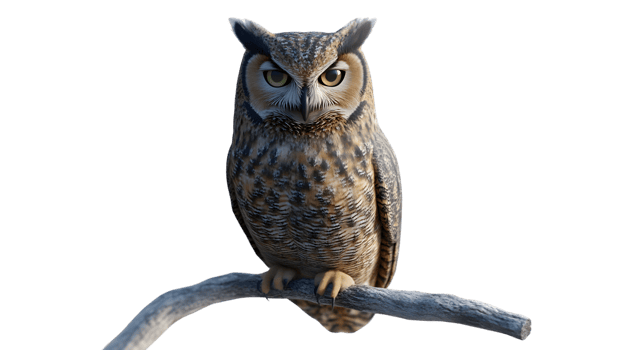 Owl Perched on a Branch with Detailed Feathers and Intense Gaze Ideal for Nature Wildlife an png