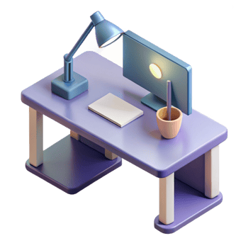 beautiful industrial Isometric desk with a lamp and computer. Clean lines, minimal design with Scalable Design. top-tier png