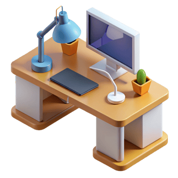 exquisite peaceful victorian Isometric desk with a lamp and computer. Clean lines, minimal design with Scalable Design. professional png