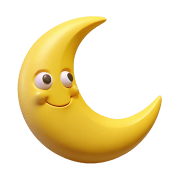 beautiful exemplary Smiling crescent moon character with pointed tips. Clean lines, flat yellow color with Scalable Design. png