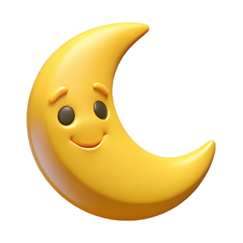 distinguished mid-century Smiling crescent moon character with pointed tips. Clean lines, flat yellow color with Scalable Design. masterfully captured png