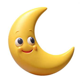 splendid contemporary Smiling crescent moon character with pointed tips. Clean lines, flat yellow color with Scalable Design. 8K png