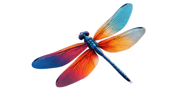 Vibrant Dragonfly with Gradient Wings on Black Background png