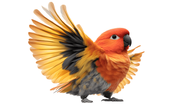 Vibrant Parrot with Spread Wings Detailed Feathers and Dynamic Pose for Nature and Wildlife T png