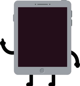 Cartoon mobile phone character showing hand gesture with arms and legs in flat style illustration vector