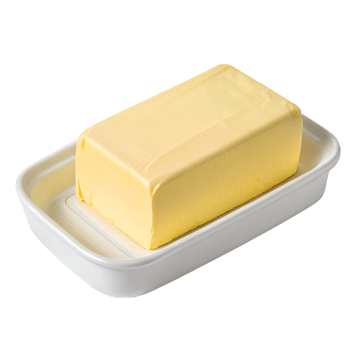 Block of fresh butter in a dish isolated on the transparent background, natural dairy ingredient png