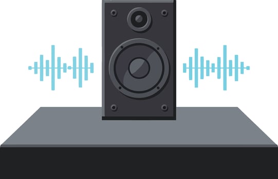 Audio speaker with sound wave graphic on platform in minimal style for music and sound technology illustration vector