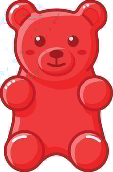Red gummy bear candy illustration with shiny surface and cute expression in simple style vector