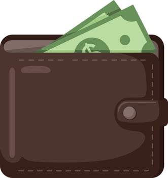Brown leather wallet with green dollar bills icon for finance and money management illustration vector