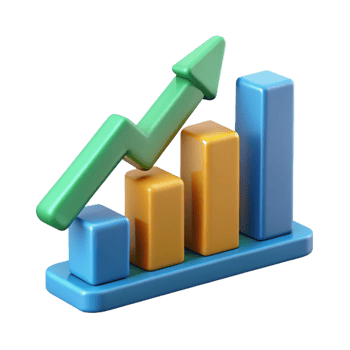 romantic immaculate Upward trending arrow chart with three data points, minimal design, crisp edges with Scalable Design. expertly shot png