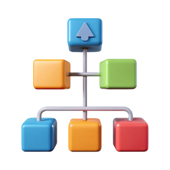 peaceful mesmerizing Flowchart with four connected boxes, arrows, flat color with Scalable Design. 8K png