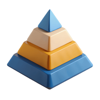 dreamy stunning Pyramid chart with three levels, geometric design, flat color with Scalable Design. detailed png