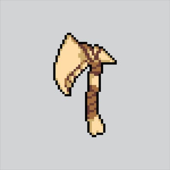 Pixel art Primitive Axe Caveman Weapon icon Illustration for game design vector
