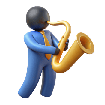 quintessential modern Silhouette of a playing saxophone. Clean lines, scalable, flat color with Scalable Design. studio quality png