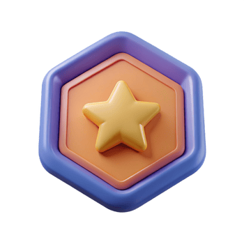 immaculate playful art deco Pentagon-shaped badge with a simple star. Flat color, symmetrical, minimal with Scalable Design. crisp png