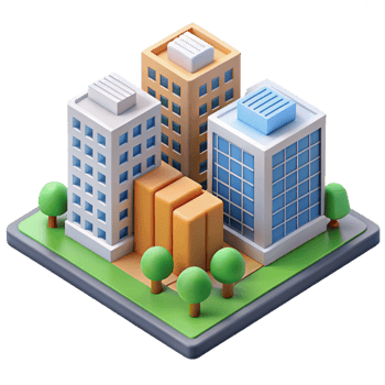 peaceful fascinating Isometric city block with flat color buildings. Crisp edges, with Scalable Design. crisp png