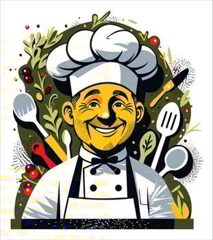 Chef. Bright illustration on kitchen background vector