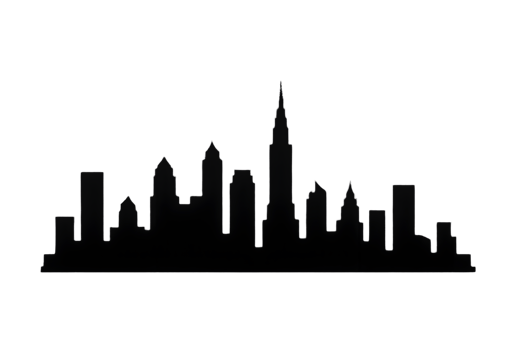 City skyline silhouette model on transparent background in urban setting for creative designs png