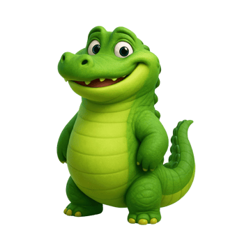 Friendly Reptile Character with Vibrant Green Scales and Upbeat Expression png