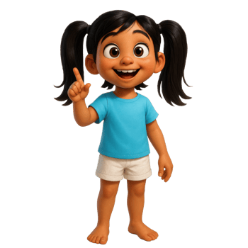 Young Girl With Dark Hair And Pigtails Wearing A Blue Shirt And White Shorts Smiling png