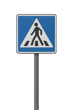 Transparent crosswalk sign post on blue background urban setting traffic alert clear viewpoint safety concept png