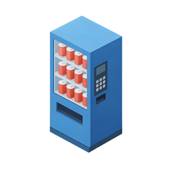 Transparent isometric vending machine with soda cans urban setting digital illustration clear background modern design png
