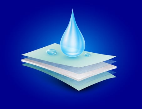 Water droplets gypsum board corner close up. Texture construction material synthetic fiber with heat insulation, waterproofing and vapor barrier reflect heat. Can fabric ads industrial. vector