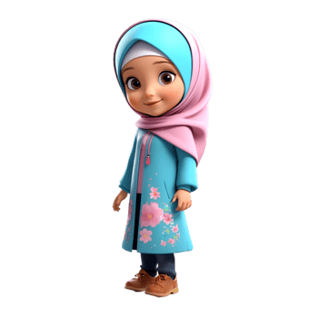 Smiling Muslim girl with a hijab and floral coat. png