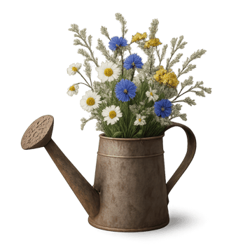 Rustic Floral Arrangement in Vintage Watering Can with Wildflowers png