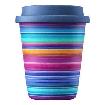 Colorful striped coffee cup with vibrant patterns for modern lifestyle imagery png