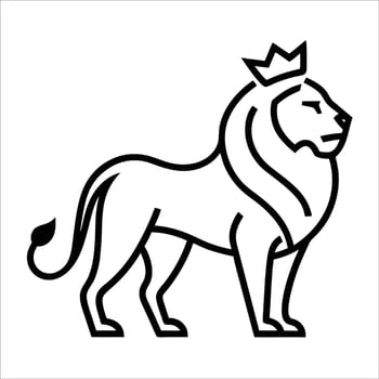 Crowned lion in flowing continuous line art style symbolizing courage and authority great for majestic design themes or refined animal illustrations vector