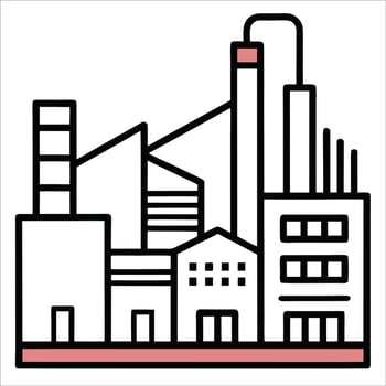 Industrial plant in continuous line art drawing, capturing the essence of industrial design with a minimalist approach in one continuous line vector