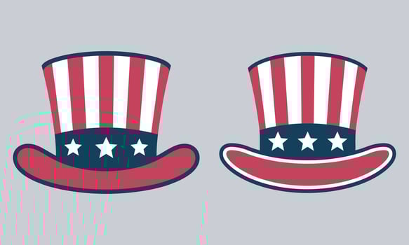 Uncle Sam Hats Illustration Set, Top hats with American flag colors. Clipart for USA Independence Day vector