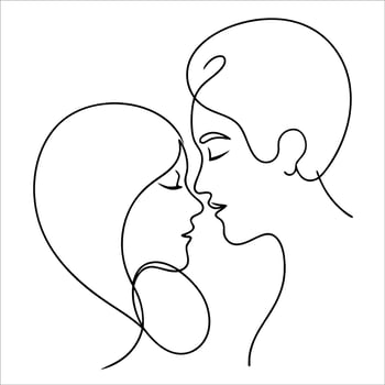 Kissing couple drawn in continuous line art capturing the beauty of romance emotion and closeness with smooth flowing minimalist lines for expressive art vector