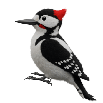 A woodpecker with red head perched on a branch looking to the right side of the frame image view on transparent background png