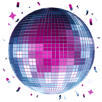 The neon-colored disco ball sparkles with reflections as vibrant confetti surrounds it, creating an exciting festive atmosphere perfect for any celebratory event. Isolated on transparent background. png