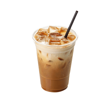 Iced caramel macchiato with straw served in a plastic cup on a transparent background drinks design png
