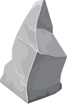 Cartoon illustration featuring a gray rock with a sharp point, standing upright against a clean white background. The design creates a simple yet captivating visual element vector