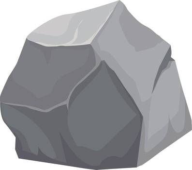 Cartoon illustration featuring a large gray rock resting against a crisp white background, ideal for projects related to nature, geology, or construction themes vector