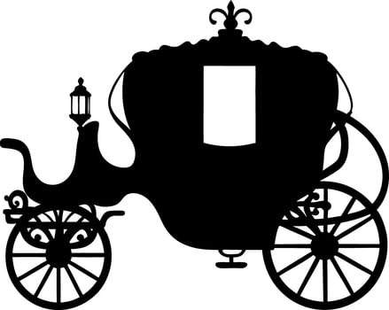Decorative HorseDrawn Carriage Silhouette, Vintage, Floral Design, Ornate Wheels, Lamp vector