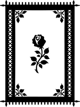 Black Rose Motif Inlay, Ornate Edges, Decorative Border, Silhouette on White vector