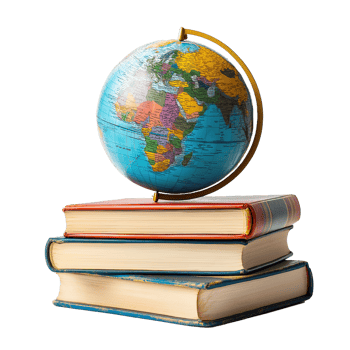 Educational Books and Globe on Top, Isolated on Transparent Background png