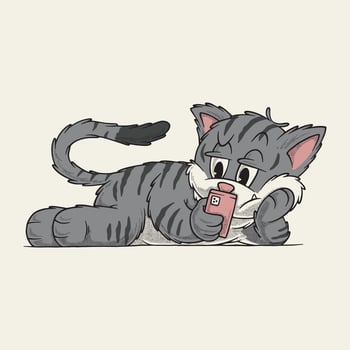 retro cartoon cat lounging while looking at a smartphone vector