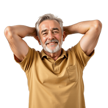 A man with a beard and a tan shirt is smiling png