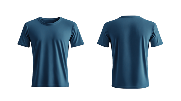 3d Navy blank T-shirt front and back mockup , Transparent background png