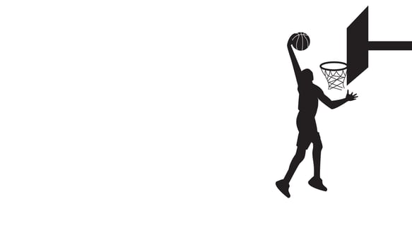 basketball slamdunk player putting the ball into the basketball hoop vector