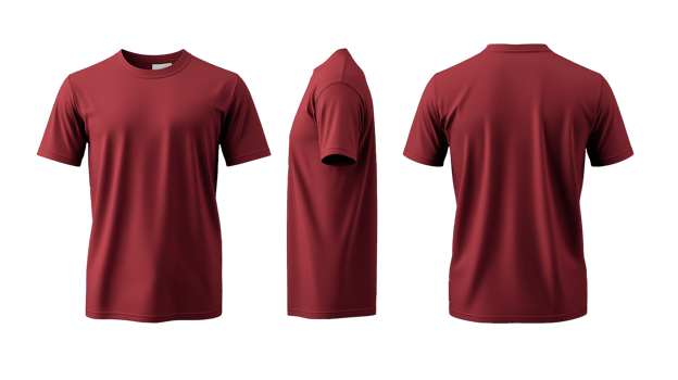3d Burgundy T-Shirt Mockup. Front and Back Display, Transparent Background png