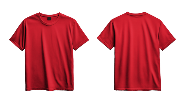 Red T-Shirt Mockup. Front and Back Views, Isolated on Transparent Background png