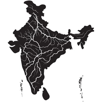 India map rivers illustration black and white geographic design india rivers map india outline india geography silhouette vector